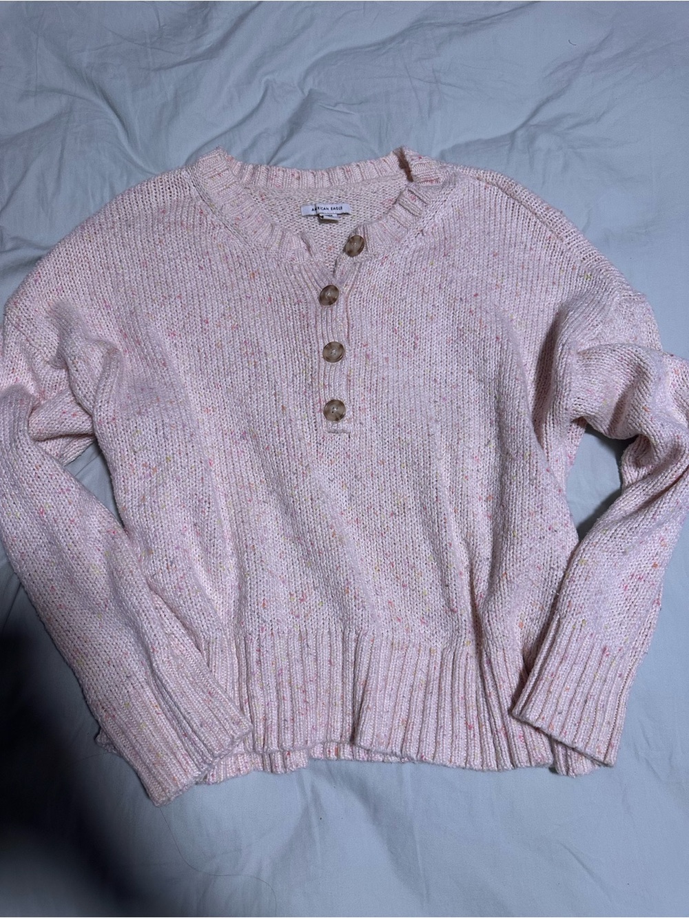 American Eagle Outfitters Pink Speckled Henley Sweater